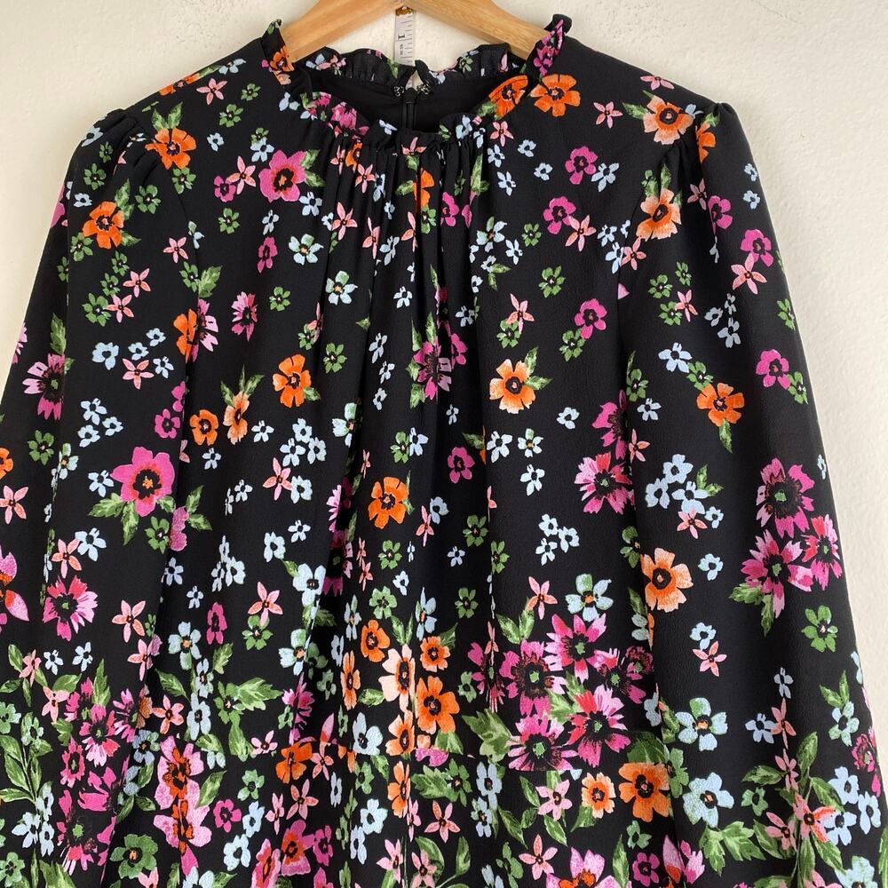 Maggy London Kiri Black Floral Midi Dress Long Sleeve A Line 12 - Picture 11 of 16